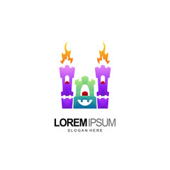 halloween logo, cute ghost castle template