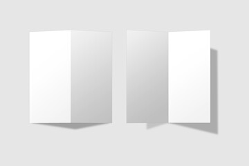 Realistic blank DL bifold brochure for mockup. Paper illustration. 3D Render.