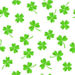 Green leaves clover seamless pattern on white background.