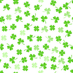Green leaves clover seamless pattern on white background.