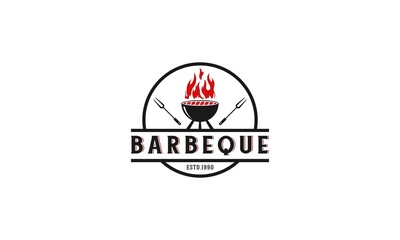 barbecue logo with a roast tool in white background