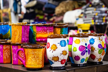 Beautiful traditional handicrafts of the small town of Raquira in Colombia. The City of Pots.