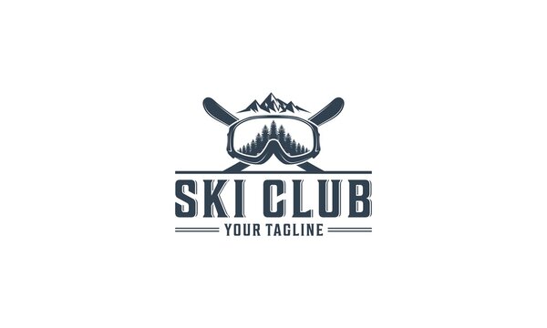 logo for ski club with illustration of ski goggles and a tree