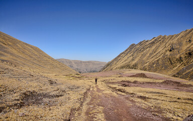 Beautiful landscape of the original Inca Trail to the ruins of Huchuy Qosqo, Sacred Valley, Peru