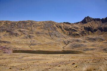 Plakat Beautiful landscape of the original Inca Trail to the ruins of Huchuy Qosqo, Sacred Valley, Peru