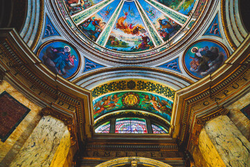 Fototapeta na wymiar Israel, Mount Carmel. Stella Maris Monastery, ceiling depicting Elijah's ascent into heaven.