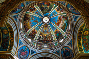 Israel, Mount Carmel. Stella Maris Monastery, ceiling depicting Elijah's ascent into heaven.