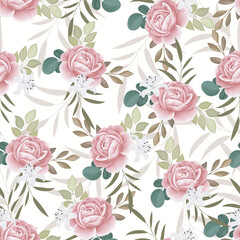  Beautiful seamless pattern beautiful flower and leaves Premium Vector