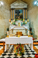 Israel, Cana. The Wedding Church at Cana main altar, sight of Jesus' first miracle.