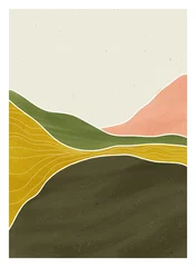 Crédence de cuisine en verre imprimé Olive verte Montagne abstraite naturelle. Impression d& 39 art minimaliste moderne du milieu du siècle. Paysage d& 39 arrière-plans esthétiques contemporains abstraits. illustrations vectorielles