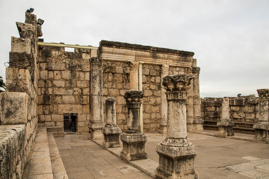 Israel, Capernaum. Ruins of the 4th century synagogue.