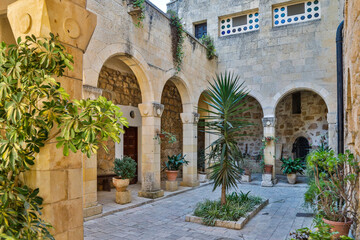 Fototapeta na wymiar Israel, Jerusalem District, Ein Karem. Church of the Visitation courtyard.