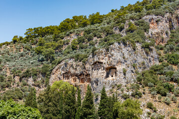 Fototapeta na wymiar Lycian rock cut tombs, Dalyan, Koycegiz, Mugla, Turkey.