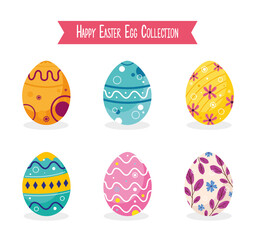 happy easter lettering card with eggs painted vector illustration design