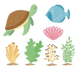 Fototapeta premium bundle of seven underwater world set icons vector illustration design