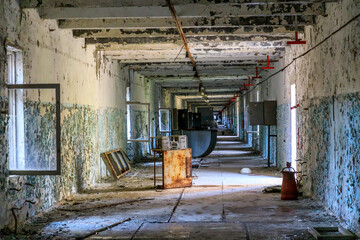 Ukraine, Pripyat, Chernobyl. Abandoned hospital corridor.