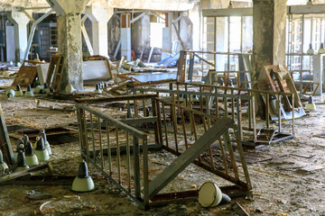 Ukraine, Pripyat, Chernobyl. Debris in an empty room.