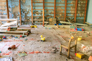 Ukraine, Pripyat, Chernobyl. Toys in the kindergarten.