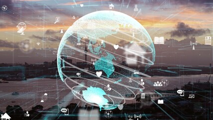 Global connection and the internet network modernization in smart city . Concept of future 5G...