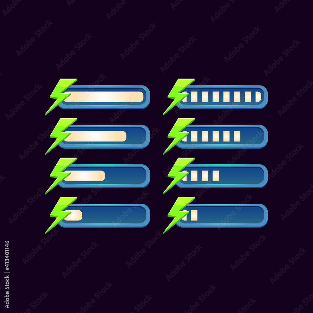 Wall mural set of gui fantasy progress energy bar for game ui asset elements vector illustration