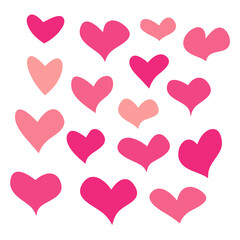 Abstract heart shapes set, pink isolated on white background, vector illustration.
