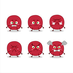 Slice of beet cartoon character with various angry expressions