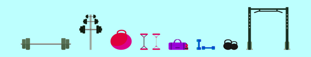 set of workout elements cartoon icon design template with various models. vector illustration isolated on blue background