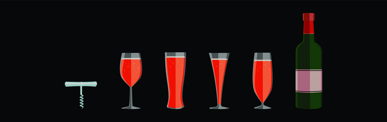 set of wine fizz cartoon icon design template with various models. vector illustration isolated on black background
