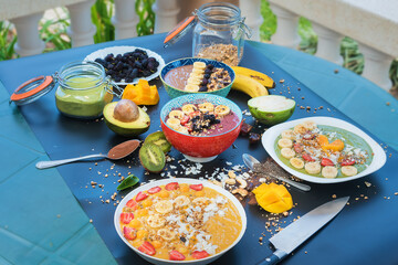 delicious and healthy breakfast with fruit and yoghurt 