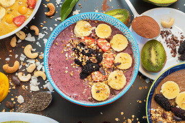 delicious and healthy breakfast with fruit and yoghurt 