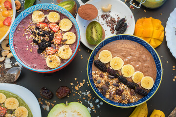 delicious and healthy breakfast with fruit and yoghurt 