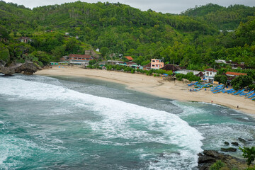 Beautiful view of Siung Beach in Gunungkidul, Indonesia (Pantai Siung, Gunungkidul, Yogyakarta)