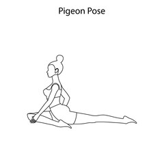 Pigeon Pose yoga workout outline. Healthy lifestyle vector illustration