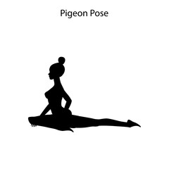 Pigeon Pose yoga workout silhouette. Healthy lifestyle vector illustration
