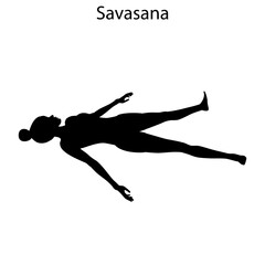 Savasana Pose Yoga Workout Silhouette. Healthy lifestyle vector illustration