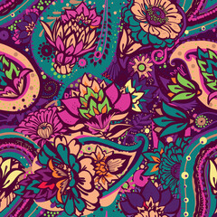 Seamless floral pattern in vintage oriental paisley style.
