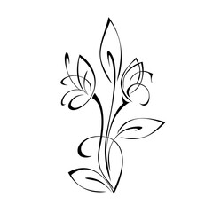 ornament 1533. two stylized flowers on stems with leaves in black lines on white background