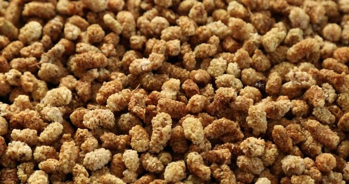 Top wiev of dried mulberry berries close up