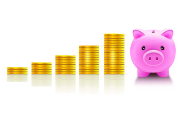 Growth coin piggy bank, which is the concept of success in business, savings, financial planning.