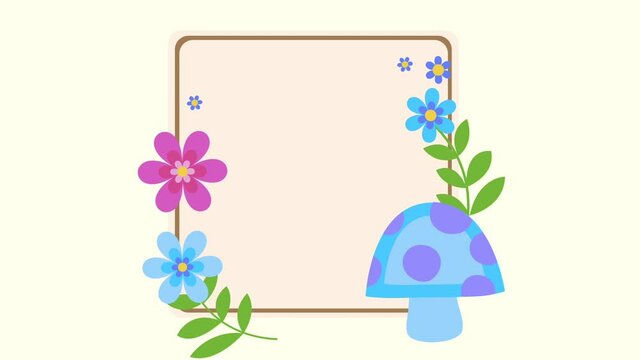 frame with flowers and mushroom animated