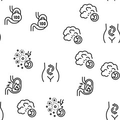 Digestion Disease And Treatment Icons Set Vector. Digestion System And Gastrointestinal Tract, Examining And Consultation, Heartburn And Gassing Black Contour Illustrations