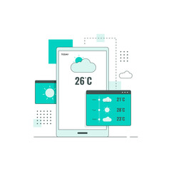 Flat line design concept of weather forecast concept. Illustration for websites, landing pages, mobile applications, posters and banners