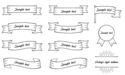 Vintage style ribbon illustration set (vector, white background, cut out)