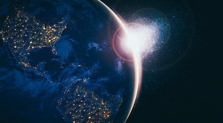Planet earth globe view from space showing realistic earth surface and world map as in outer space...