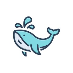 Color illustration icon for whale
