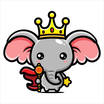 cartoon cute king elephant vector design