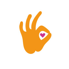 Fototapeta na wymiar Gesture is all right . icon heart for Valentine's day