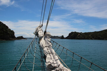Naklejka na ściany i meble Sailing on the Bay of Islands, North Island, New Zealand.
