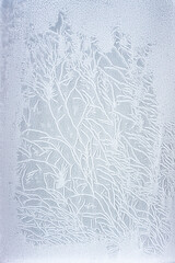 Frost patterns on window of Winter strong frost Siberia