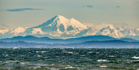 Mount Baker in Washington state as seen across the water from Victoria British Columbia, Canada on...